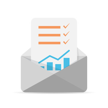 Envelope icon with checklist inside. Vector illustration.