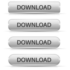 Download buttons. Set of white shiny 3d icons