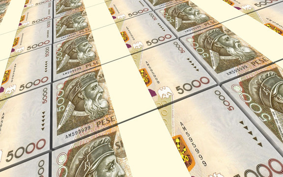 Albanian drug bills stacked background. 3D illustration.