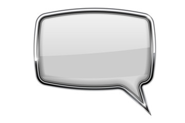 Speech bubble. Square white 3d icon with chrome frame