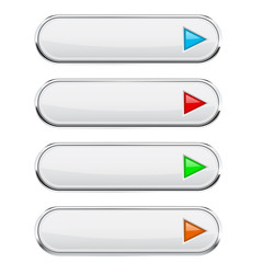 Obraz premium White oval buttons with colored arrows. Menu interface elements with metal frame