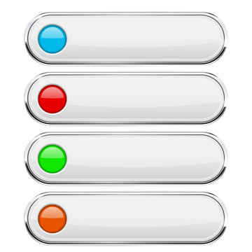 White buttons with colored circles. Menu interface elements with metal frame