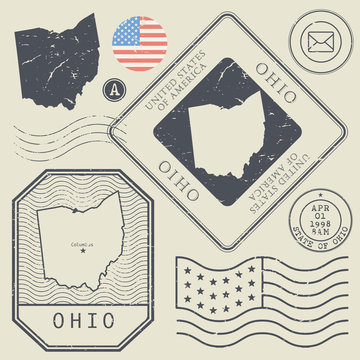 Retro vintage postage stamps set Ohio, United States theme