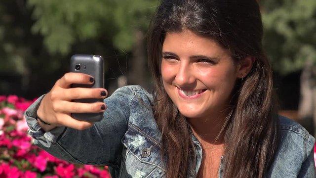 Woman Selfie And Peace Sign