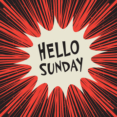 Comic explosion business concept poster text Hello Sunday