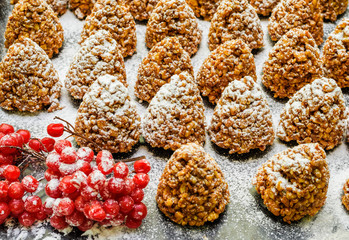 Delicious cookies with condensed milk and walnuts. Russian Traditional winter dessert