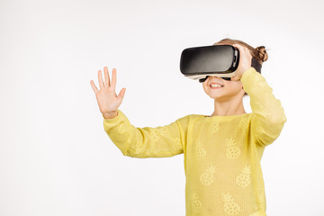 little girl with virtual reality headset.