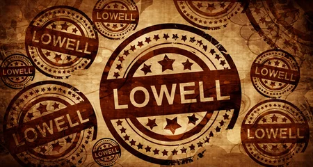 Poster Vintage labels Lowell, vintage stempel op papier achtergrond