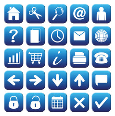 25 Blue Web Button Icons Set
