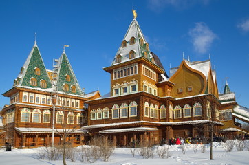 Moscow, Russia - January 25, 2017: The Palace of Tsar Alexei Mikhailovich in Kolomenskoye in winter day
