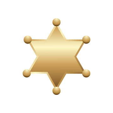 Shiny gold sheriff star, isolated on white background. Vector illustration