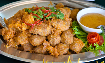 Thai deep fried food with sweet sauce, Thai cuisine