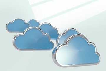 Composite image of blue cloud shapes over white background 3d