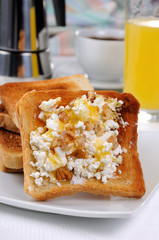 Toast with ricotta at breakfast