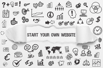 Start Your Own / Website weißes Papier mit Symbole