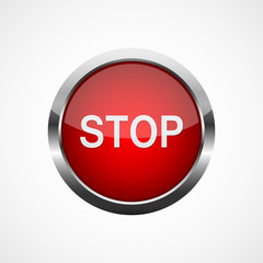 Red stop button. Vector illustration