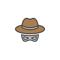 Hat and mask, Spy line icon, filled outline vector sign, linear colorful pictogram isolated on white. Spyware symbol, logo illustration