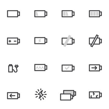 vector icons set charged and discharged battery or accumulator on a light background