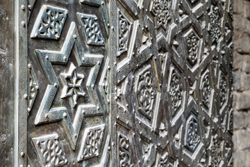 Ornaments of the bronze-plate door of Sultan Qalawun mosque containing the Star of David, Old Cairo, Egypt