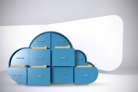 Composite image of blue drawers in cloud shape
