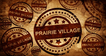 prairie village, vintage stamp on paper background