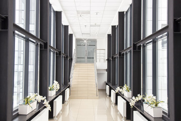 Office space corridor without people with staircase to second fl