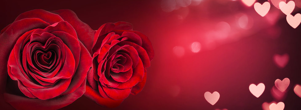 Valentine Card - Roses And Hearts In Romantic Background