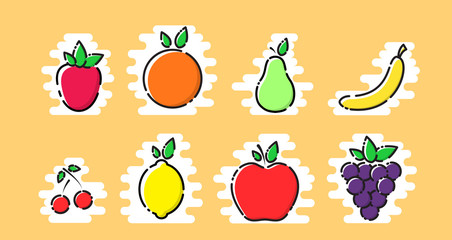Fruits vector set with MBE styled, flat icons
