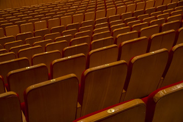 Chairs with numbers in concert hall