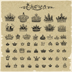 Vector heraldic elements design. Set of black vintage crowns. © fontgraf