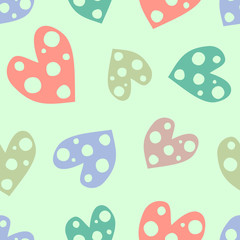Seamless vector pattern with hearts. Background with hand drawn ornamental symbols. Template for wrapping, decor, surface, cards, backgrounds, textile, print. Decorative repeat ornament.