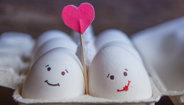 Love eggs couple with heart in the box