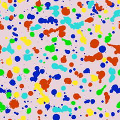 Vector seamless pattern with inc splash, blots, smudge and brush strokes. Grunge template for web background, prints, wallpaper, surface, wrapping, elements for design.