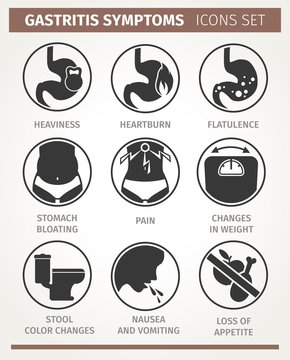 Symptoms of gastritis. Infographic vector elements.