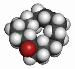 Civetone civet cat pheromone molecule, 3D rendering. 