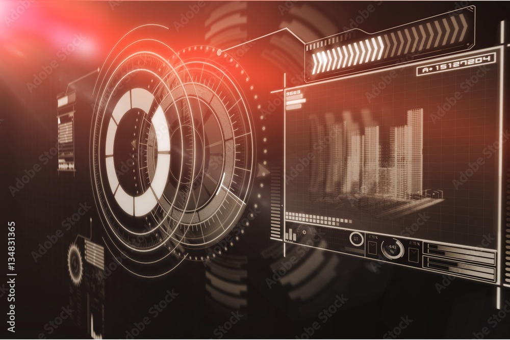 Poster digitally generated image of volume knob with graphical data 3d