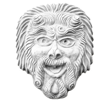 Earthenware Mask isolated on white background. Clipping path included. (black and white).