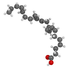 Docosahexaenoic acid (DHA, cervonic acid) molecule, 3D rendering