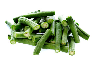 green long bean slice Isolated on white background