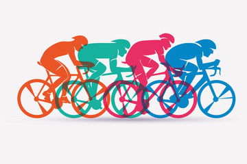 Naklejka premium cycling race stylized background, cyclist vector silhouettes