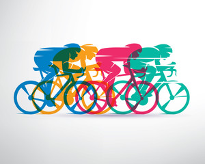 cycling race stylized background, cyclist vector silhouettes - 134831594