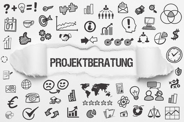 Projektberatung / weißes Papier mit Symbole