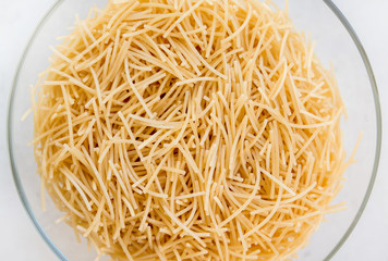 Raw pasta close up.