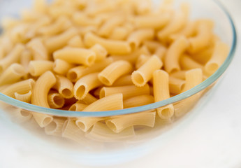 Raw pasta close up.