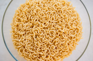 Raw pasta close up.