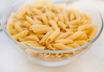 Raw pasta close up.