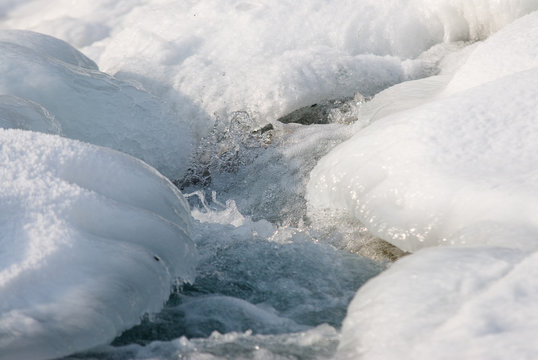 Wasser fleißt zwischen Eis