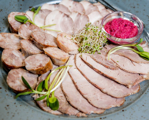 Sliced meat with sauce