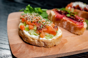 Sandwiches with meat and vegetables