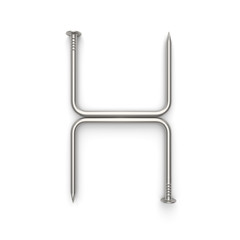 Fototapeta premium Alphabet made from nails, letter H. 3D illustration